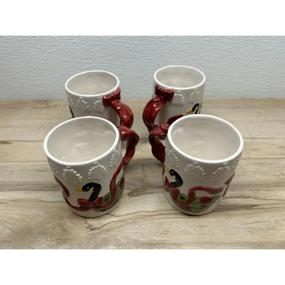 Vtg Wilton Court Quacker NR. Set Of 4 Porcelain Coffee Mugs NIB
